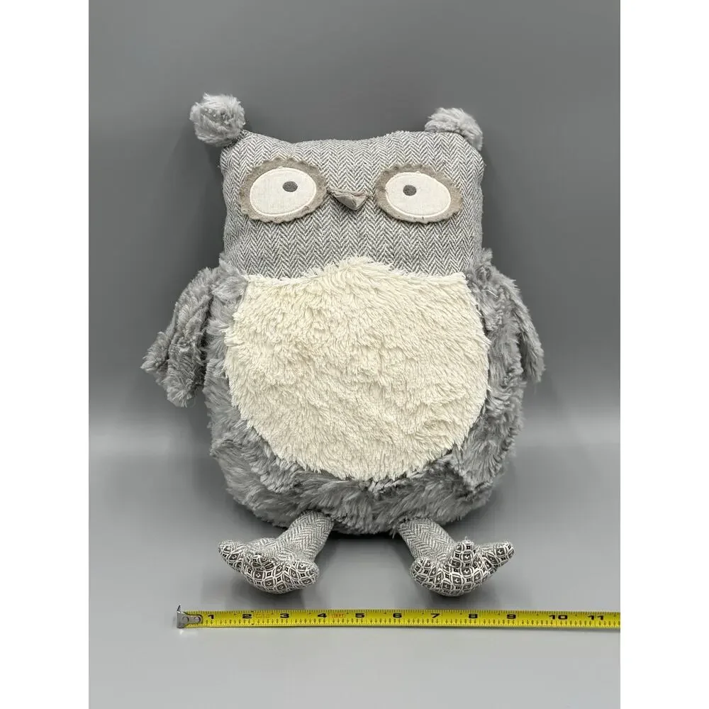 Pier One Imports Roxie Owl Decorative Pillow Plush 12” Gray White Stuffed Animal